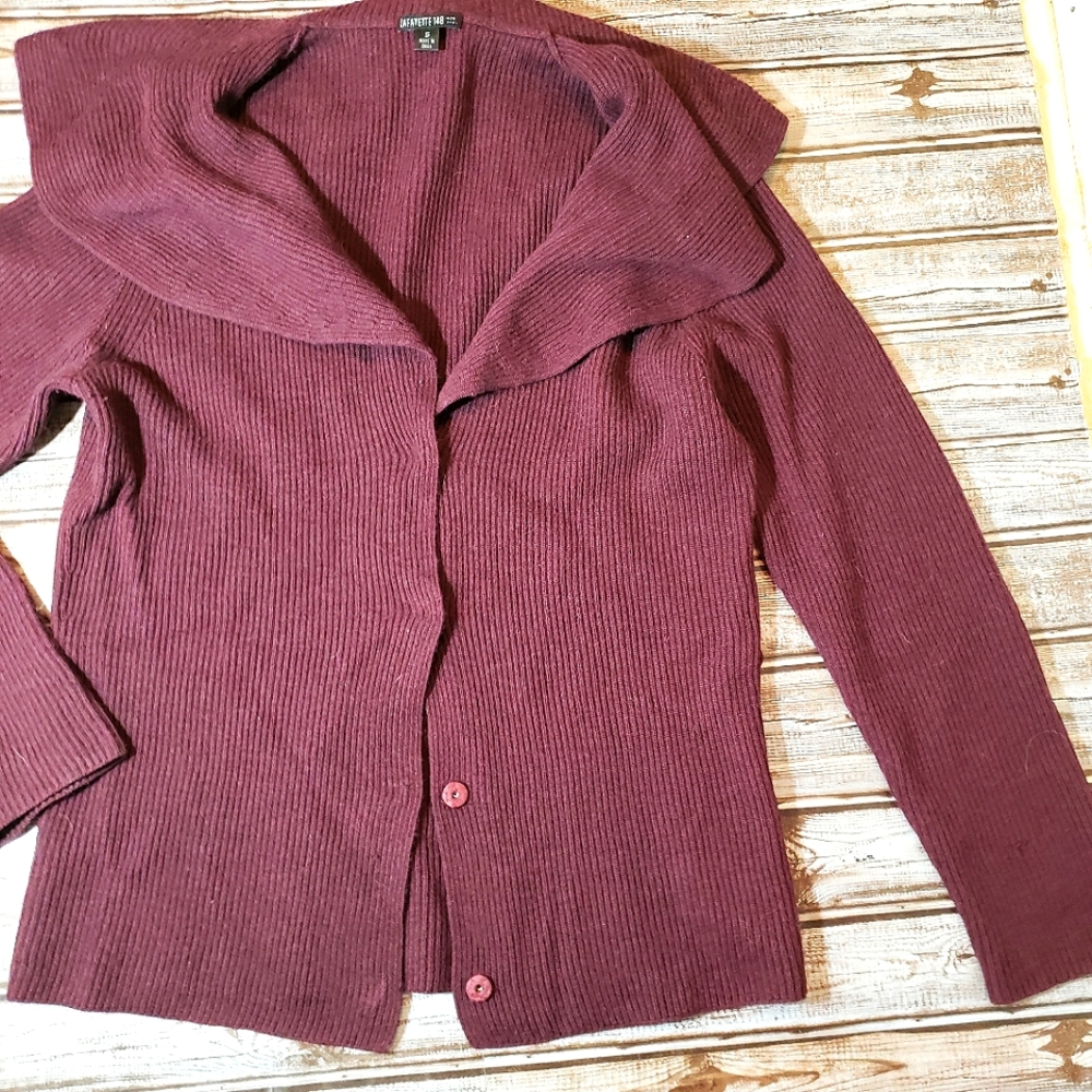 Lafayette 148 Extra Fine Merino Wool Cardigan Sweater Purple Burgandy Sm…